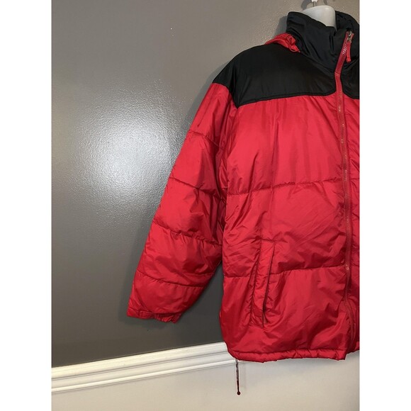 Steve & Barry's Double Down Jacket Mens 2XL Red Black Puffer Hooded Winter Coat - Picture 2 of 16
